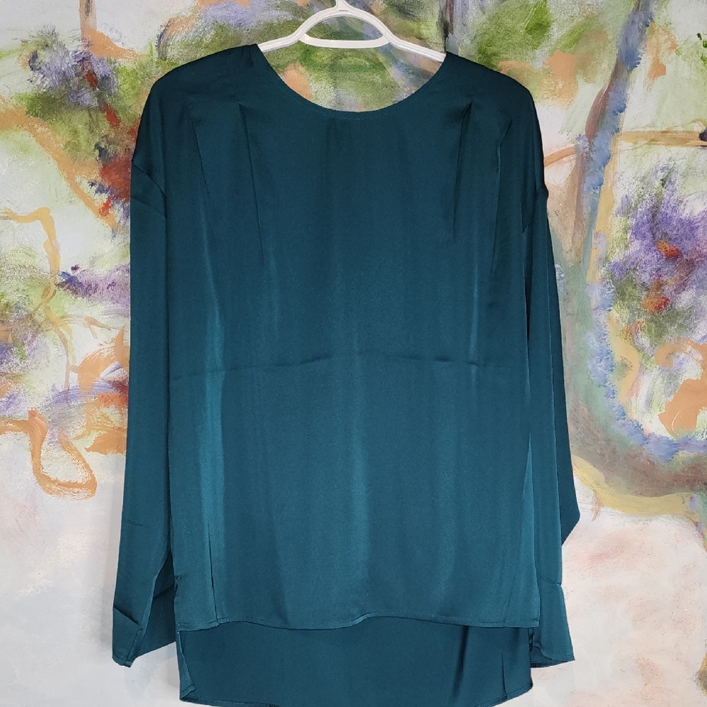 Express Green Long Sleeve Elegant Darted Blouse